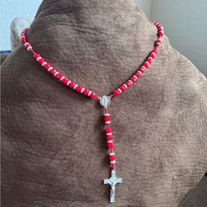 Elegant Red Beaded Cross Necklace